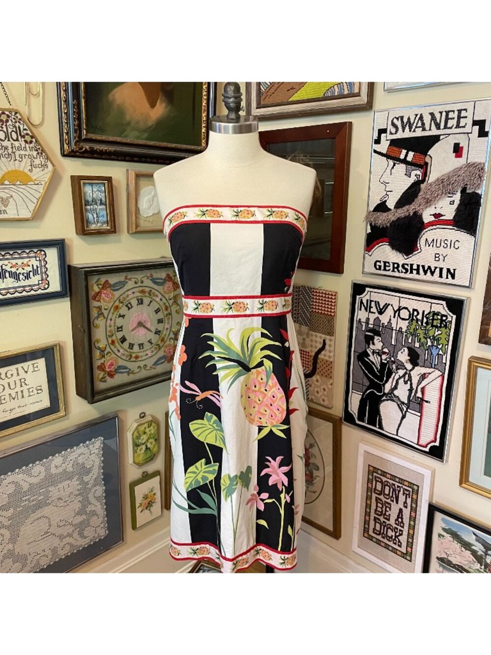 J.Crew 100% Cotton Fully Lined strapless Tropical Pineapple Dress Size 12